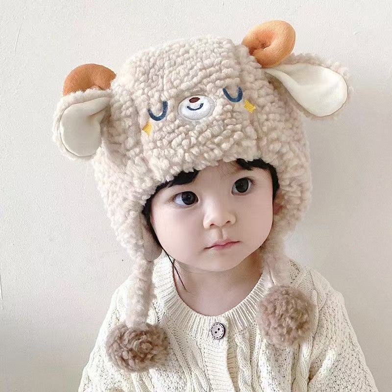 宝宝秋冬毛线帽子男女童保暖加厚毛绒帽婴幼儿护耳韩版可爱套头帽|undefined