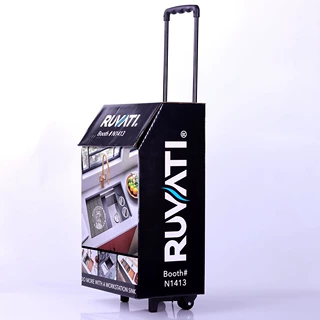 工厂定制展会宣传纸拉杆箱创意瓦楞纸箱带拉杆广交会博览会手拉箱