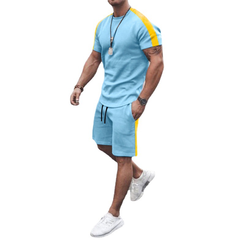 2023 New Amazon men's summer short-sleeved shorts suit men's casual round neck slim-fit short-sleeved T-shirt suit