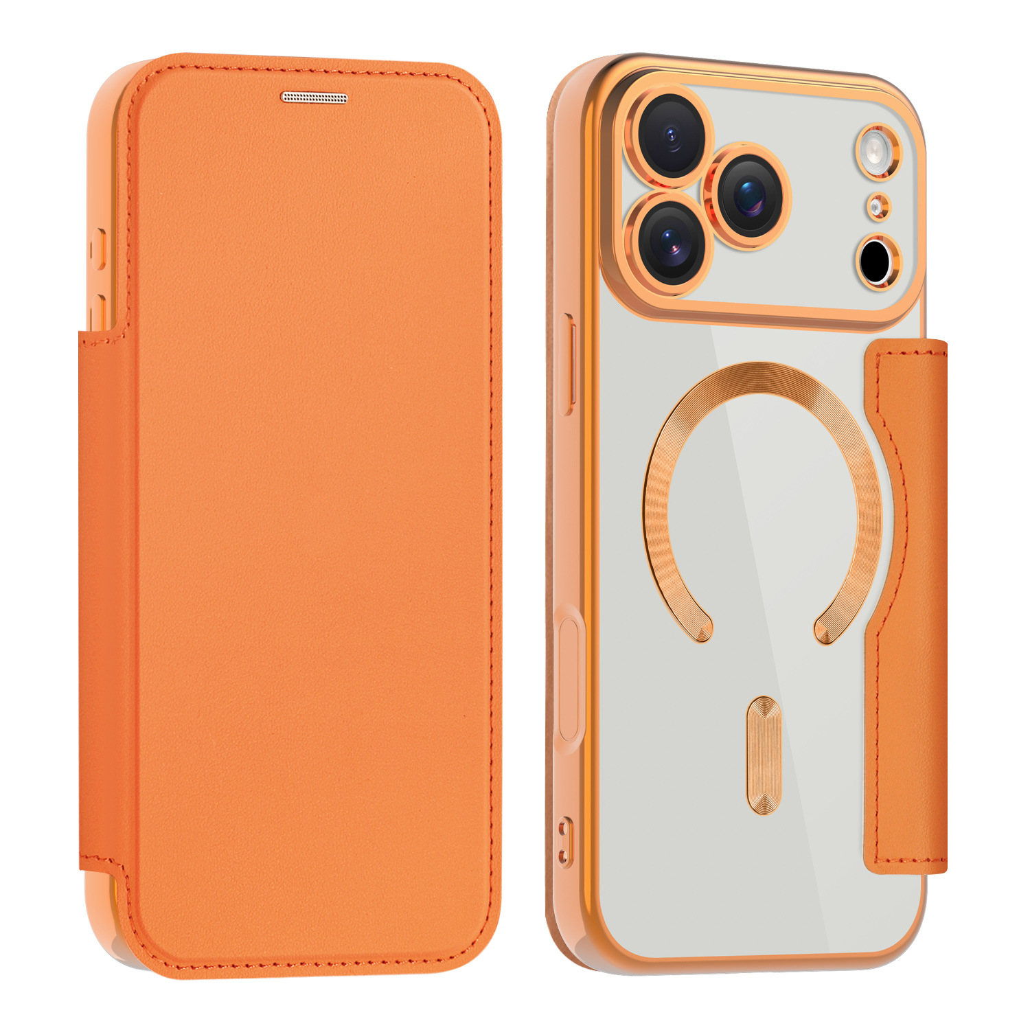 Funda de piel tipo flip popular para iPhone 17 Pro, funda magnética galvanizada para Apple 16, 15/14, Amazon 13