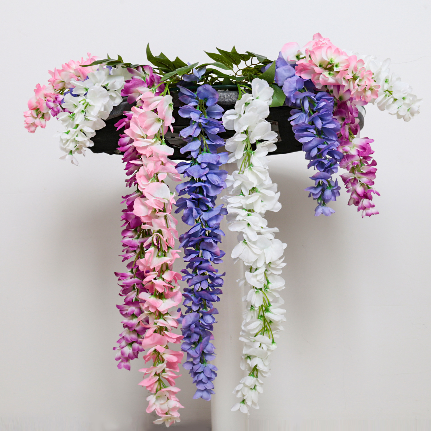 Simulación wisteria arco de boda decoración flor de frijol Simulación flor de wisteria hojas verdes Simulación flor de frijol