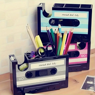 Multifunctional Pen Holder Creative Office Desktop Stationery Storage Box Retro Tape Shape Pen Holder Tape Holder Cutter
