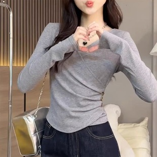 Elegant V-Neck Top for Women Early Autumn 2024 New Long-Sleeve T-Shirt Pure Desire Slim Fit Inner Wear Regular Shoulder Base Shirt