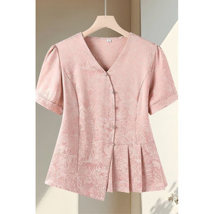 Mom's New Summer Style Short-Sleeved T-Shirt, a Complete Set of Noble Tops for Middle-Aged and Elderly Mothers Aged 40 to 50 Years Old