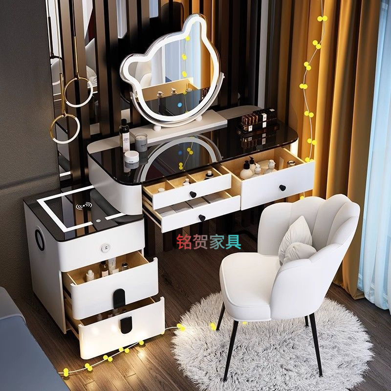 Smart Dressing Table Wireless Charging Light Luxury Nordic Bedroom Dressing Table Modern Simple Multi-Functional Princess Dressing Table Smart Dressing Table Wireless Charging Light Luxury Nordic Bedroom Dressing Table Modern Simple Multi-Functional Princess Dressing Table