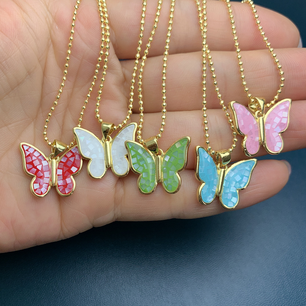 Fashion Butterfly Copper Plating Inlay Shell Pendant Necklace 1 Piece