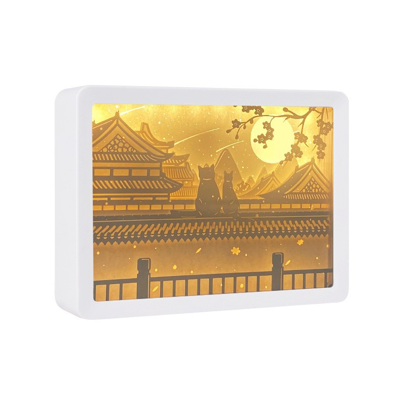 Forbidden City Cat Ancient Style National Tide3 DStereo Light And Shadow Paper Sculpture Lamp Creative Gift Gift Night Light Paper Cutting Lamp Customization
