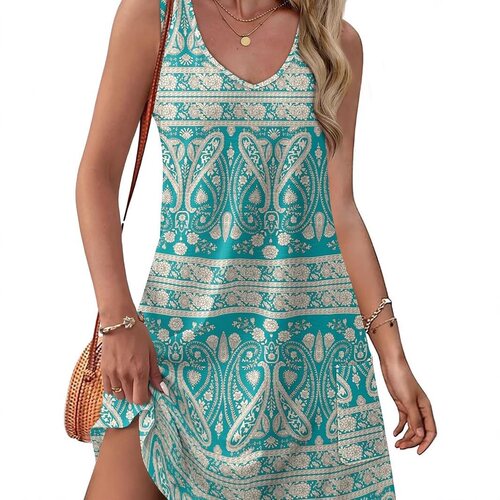 Europe and America Independence Station summer beach loose V-neck sleeveless pocket dress vest dress