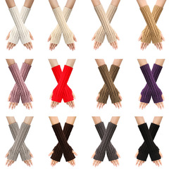 Cross-border long finger acrylic knitting yarn gloves winter warm arm warmers unisex cable knit sleeve cuffs