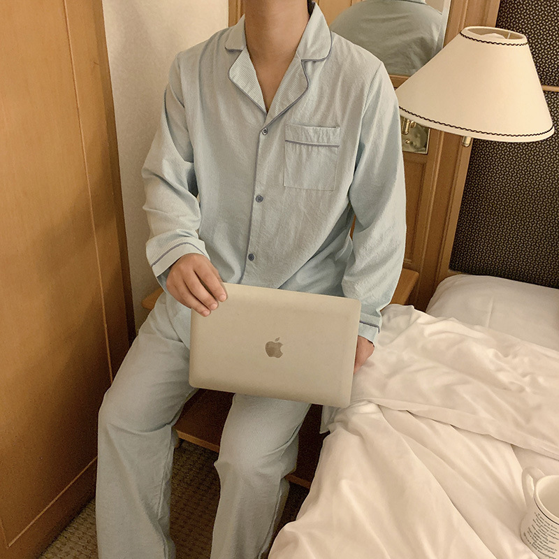 Product details picture_actual shot#new product#Men's comfortable and loose striped early autumn pajamas and home clothes set