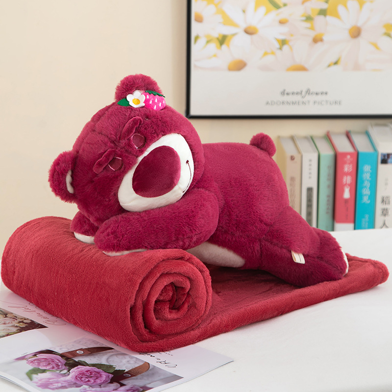 Manta de almohada de oso de fresa rojo rosa