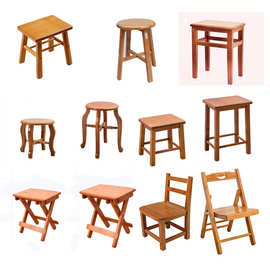 W7小板凳楠竹方凳子实木椅圆凳折叠靠背椅儿童餐椅家用坐凳成人矮