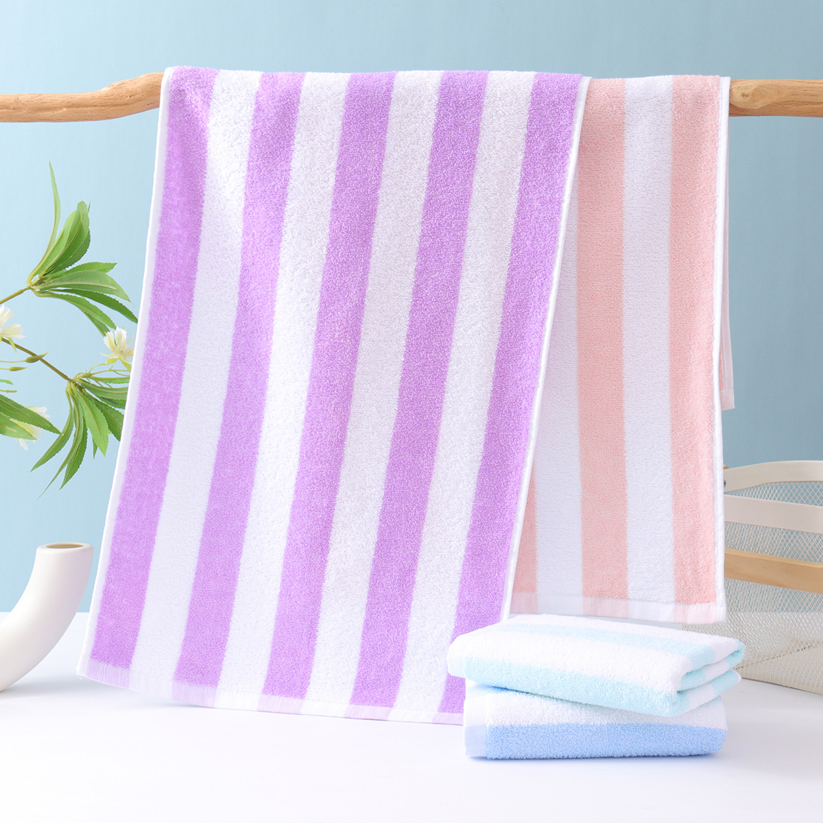 Serviettes de visage rayées en coton douces et absorbantes_voghion.com