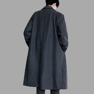 Coat Men's Casual Trenchcoat Korean Style Loose Mid-length Over-the-knee Coat Autumn and Winter Youth Wool Foreign Trade Clearance