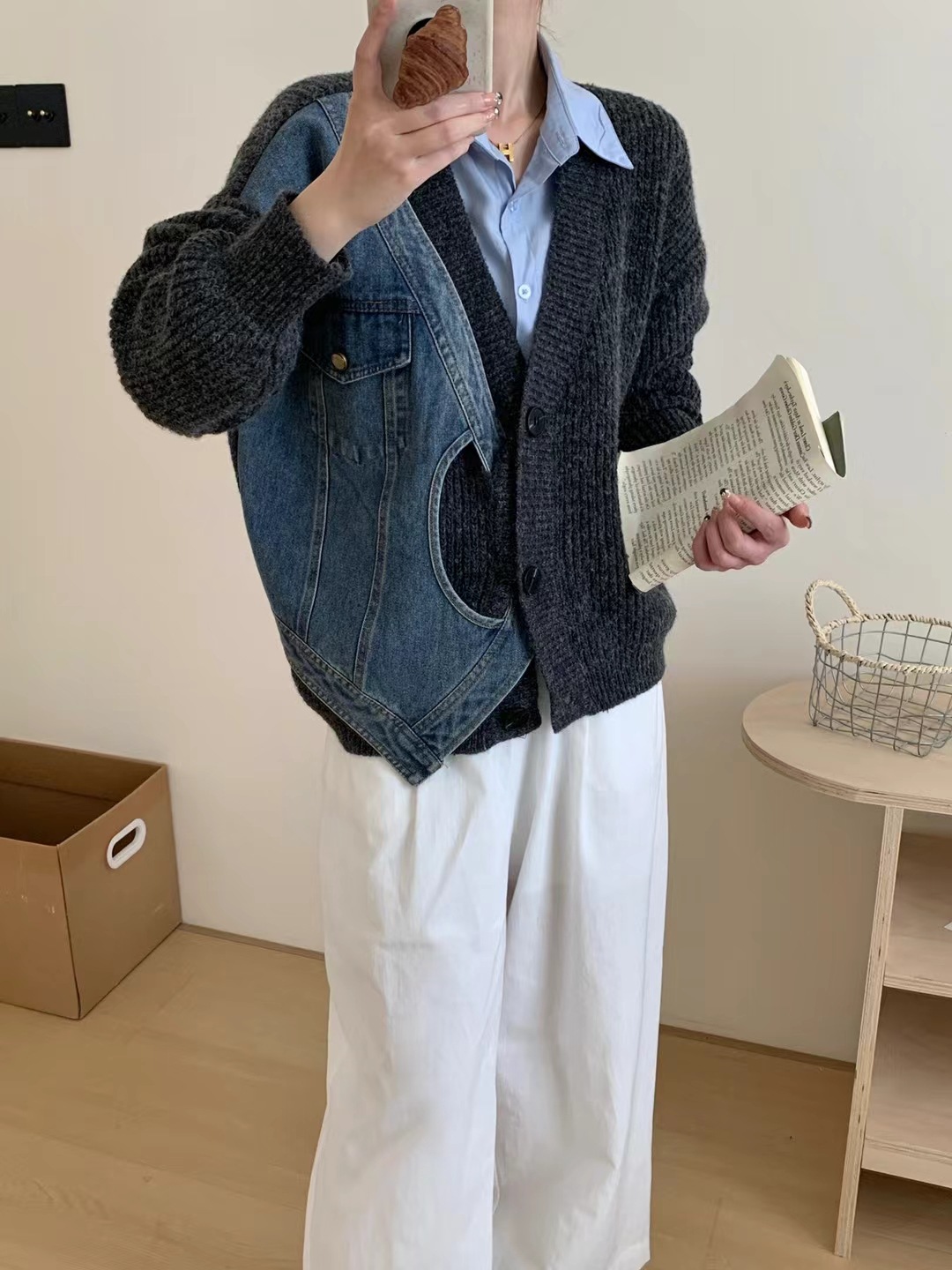 Demi-season denim design cardigan