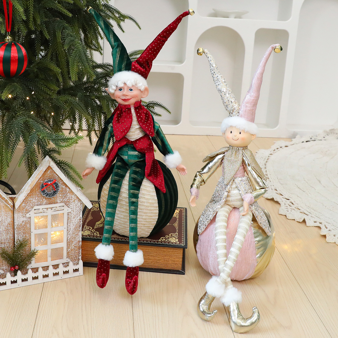 Shengyuan nuevo producto de Navidad rojo y verde bola de Navidad muñeca elf decoración decoración de árbol de Navidad decoración de ventanas de hotel