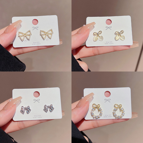 S925 silver needle trend versatile small pearl earrings women's fashion flower earrings high-end temperament earrings wholesale