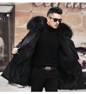 Detachable Inner Container Fox Raccoon Hair Pike Clothing Men's Haining Faux Fur Jacket Large Size Mid-length Fur One-piece