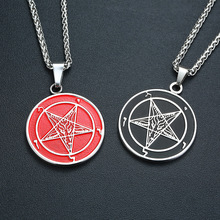 潮牌饰品嘻哈吊坠欧美风路西法圆牌男士钛钢硬币项链颈链PN-1161