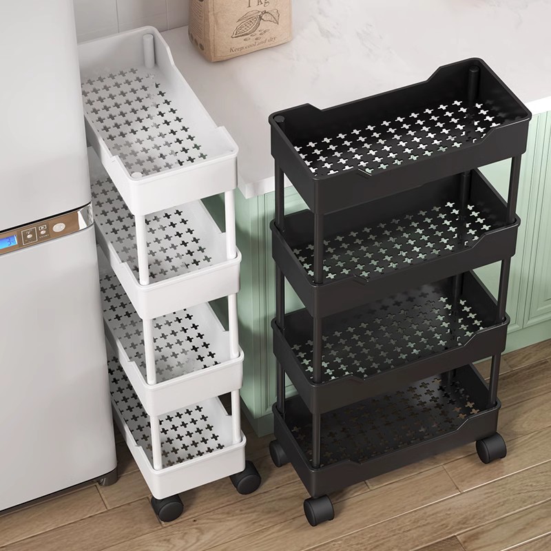 Estante de costura de piso a techo, cocina de varios pisos, espacio estrecho, baño, bocadillos, carrito, estante de almacenamiento lateral para refrigerador