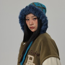 真兔毛针织帽子女秋冬韩版百搭时尚减龄毛线帽显脸小保暖护耳帽潮