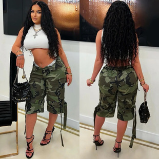 S6987 European and American Foreign Trade Cross-border 2025 Summer New Personality Fashion Pocket Casual Camouflage Workwear Shorts