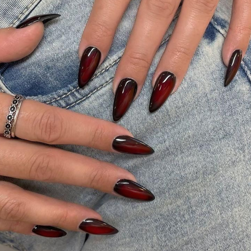 Gothic Black Smudged Wearable Nail Pieces Y2K Cool Foreign Trade Hot-Selling Short Almond Nail Manicure Pieces Gothic Black Smudged Wearable Nail Pieces Y2K Cool Foreign Trade Hot-Selling Short Almond Nail Manicure Pieces