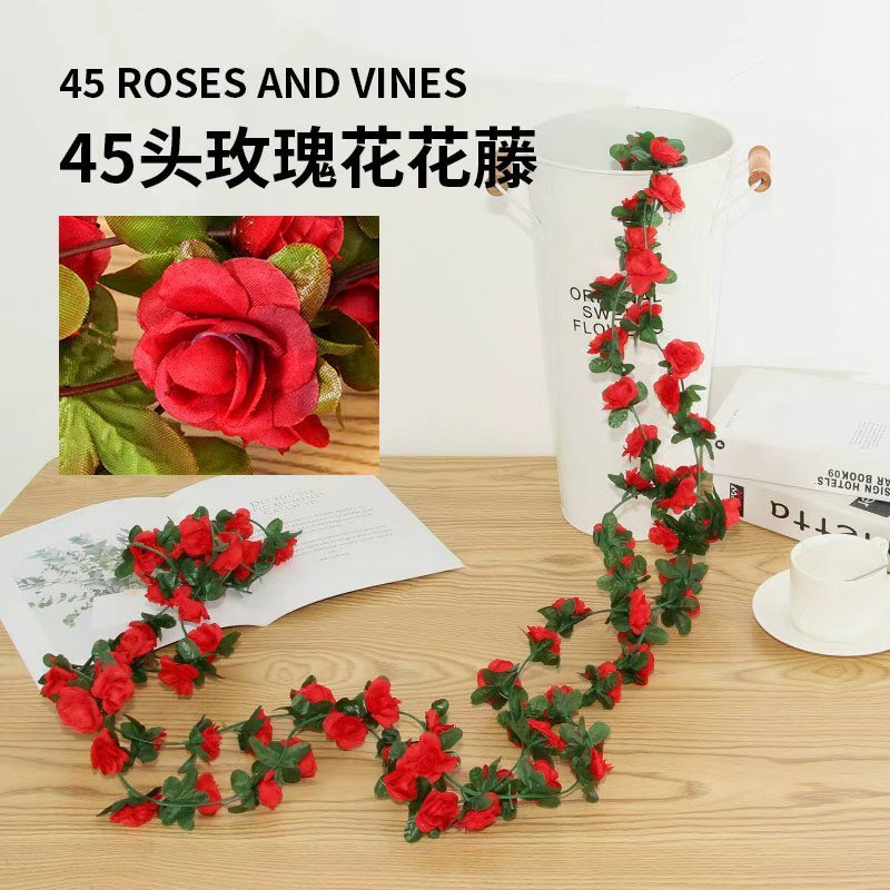 跨境亚马逊仿真玫瑰花藤条45头双色花条牡丹藤蔓遮丑空调软装装饰|undefined