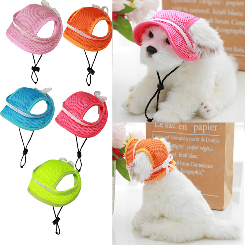 Verano transpirable fino sombrero para mascotas cuerda ajustable gato y perro fugas orejas perro sombrero para el sol suministros fabricante en stock
