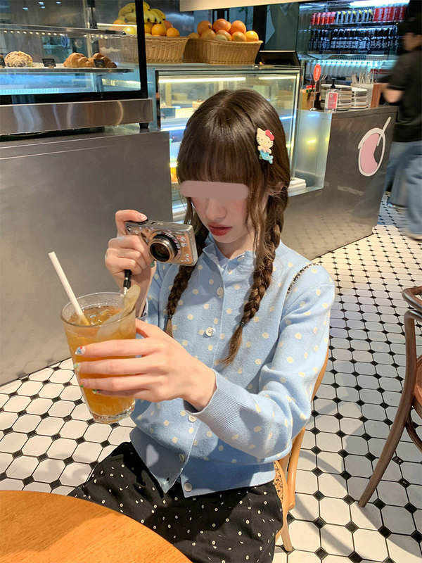 你好卡农 撞色波点提花针织开衫女秋季慵懒甜美风简约百搭上衣薄|undefined