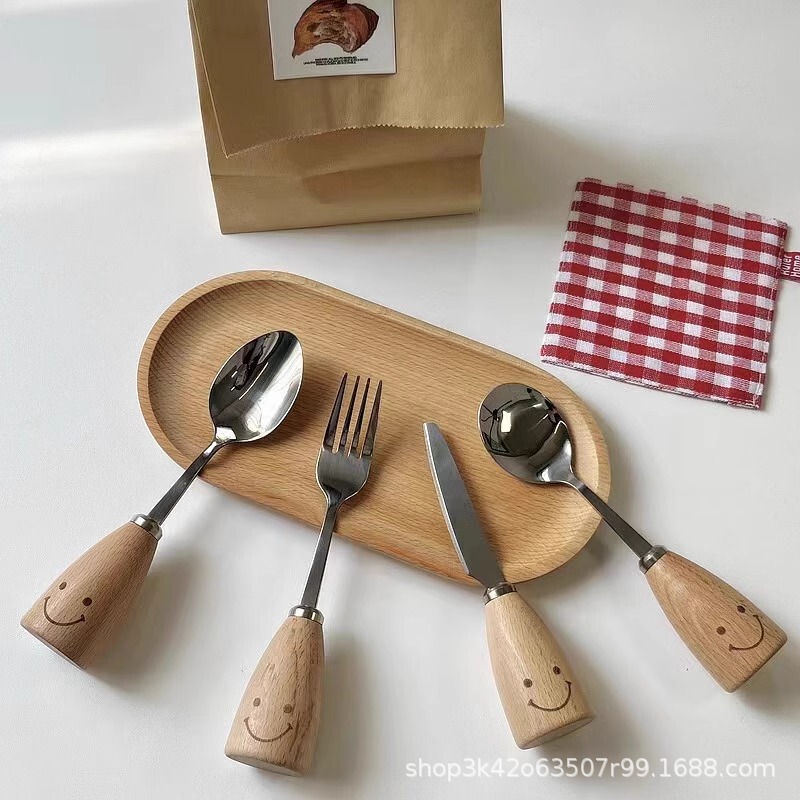 Spoon High Beauty Value Smiling Face Stainless Steel Spoon Fork Cute Simple Creative Western Knife and Fork Spoon Western Tableware suit