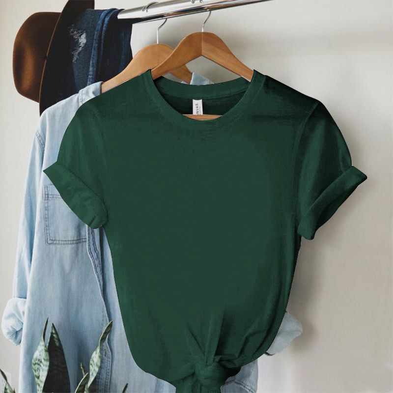 154g Weight Short Sleeve Sleeve Length Regular Sleeve Sleeve Type Polyester Fabric Type Regular Top Length T-shirt Tops Type Holiday, Daily Occasion Round Neck Neckline Regular Fit Fit Type Solid Color Pattern Summer Season Women's Gender Printing Design Simple Style Style Wholesale Women's Simple Style Solid Color Short Sleeve Printing T-Shirts 14