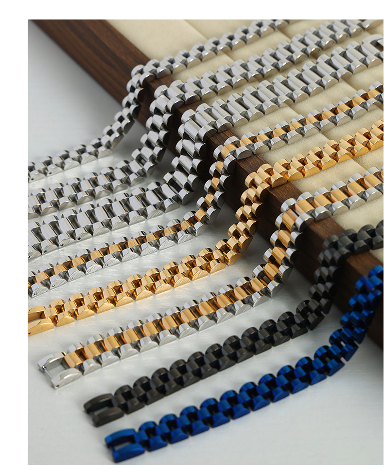 Color Block Pattern Men's Gender Simple Style Color Block Titanium Steel Plating Vacuum Plating Men's Bracelets Men's Chain Bracelets