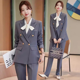 navy blue Suit suit Women's 2024 New Spring and Autumn High-end Sense Business Wear Dress Work Clothes Suit Jacket Autumn
