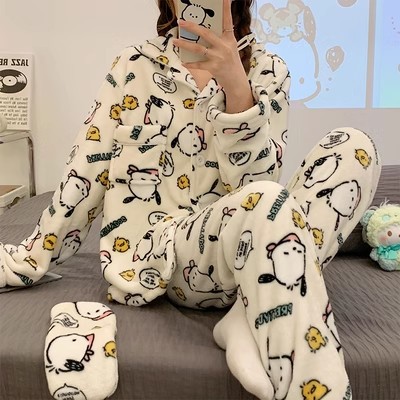 Conjunto de pijamas de franela cálidos y gruesos con forro polar, estilo nuevo invierno 2025, para mujer, ropa de casa de invierno. image 11