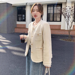 白色小香风短外套女2025秋季新款韩系宽松洋气小个子高级感短上衣