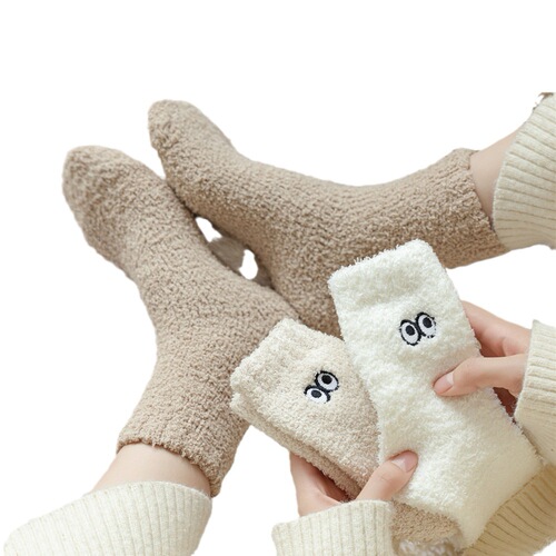 Eye socks plus velvet, thickened coral velvet, non-shedding autumn socks, sleep socks, floor socks, home warm in winter