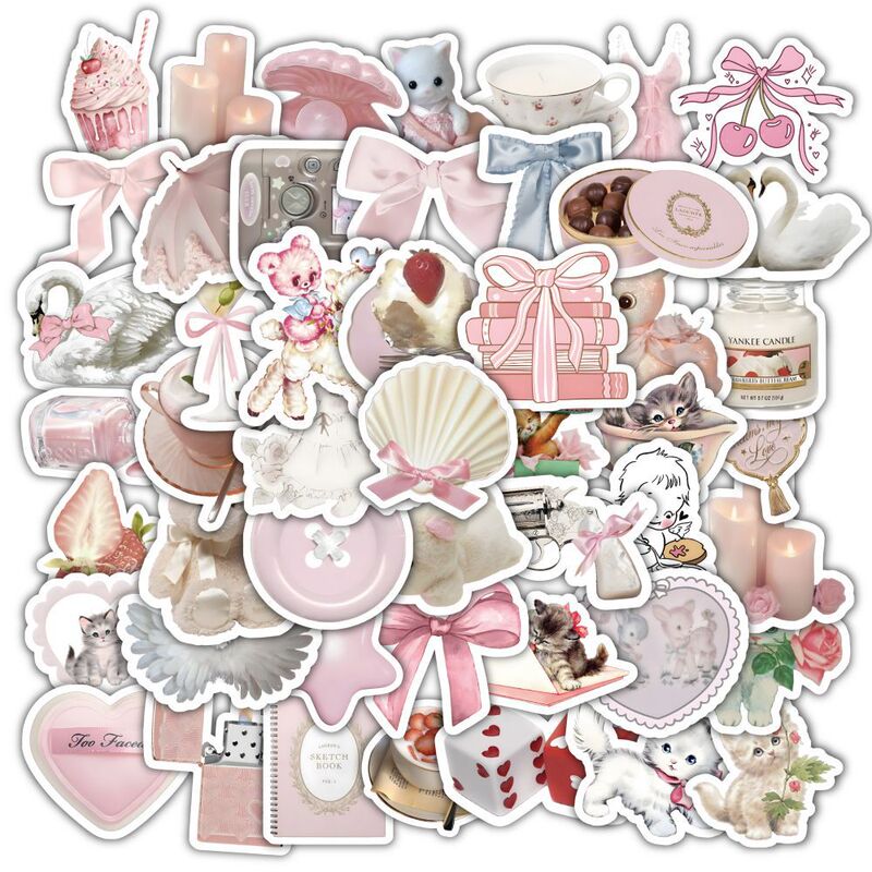 60 Coquette Pink Girl Korean Stickers Ballet Girl Style iPad Notebook Decoration Waterproof Stickers