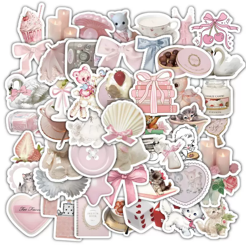  Sticker set coquette, 60 pieces, pink Korean ballet girl designs, waterproof for iPad & notebooks