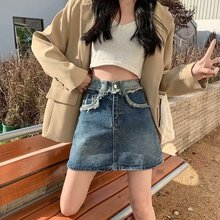 大码女装新款时尚牛仔裤短裙时尚半身裙高腰文艺潮流日系一件代发