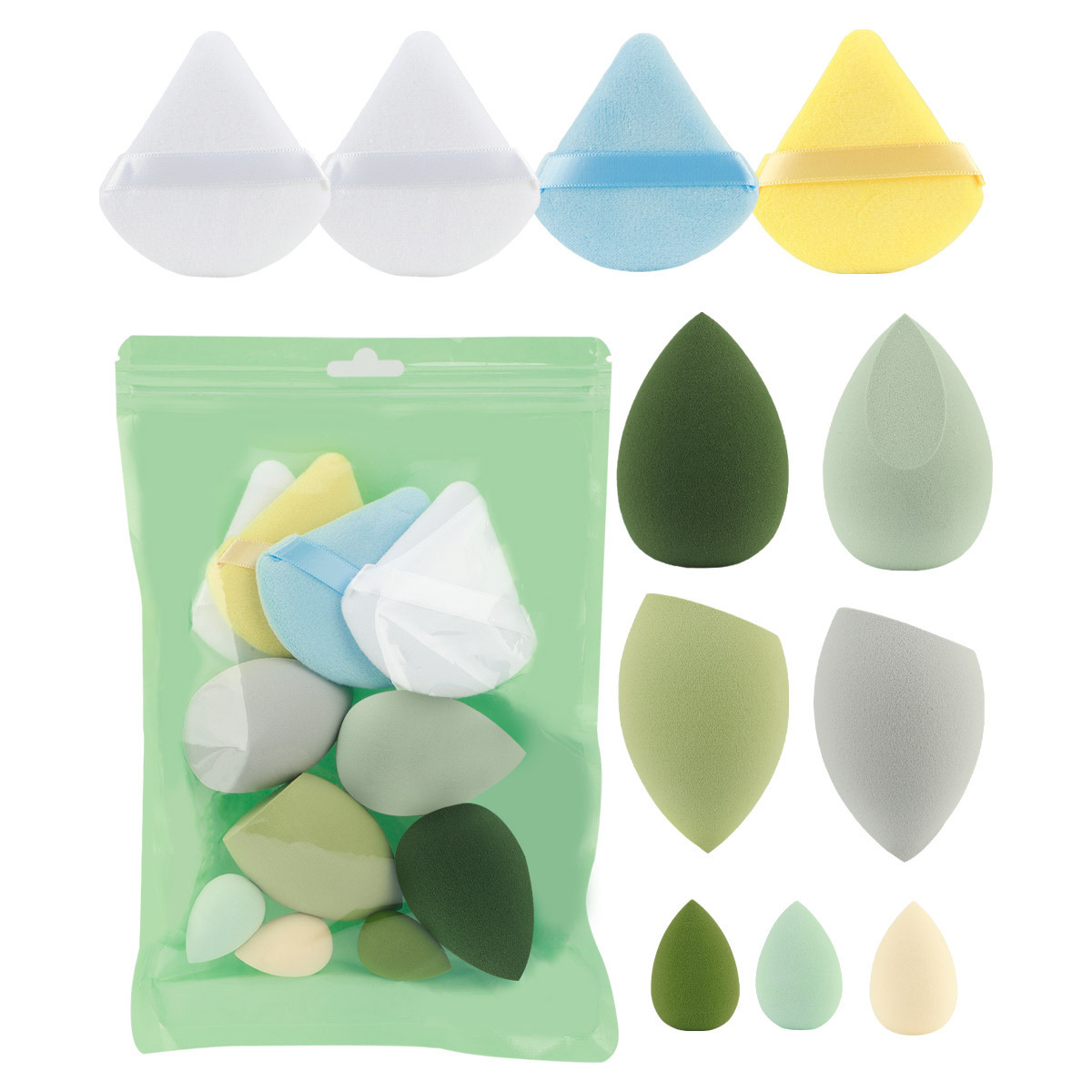Huevos de maquillaje de macarrón transfronterizos 11 piezas de polvo conjunto de polvo de maquillaje húmedo no comer polvo esponja de maquillaje huevo de maquillaje de color