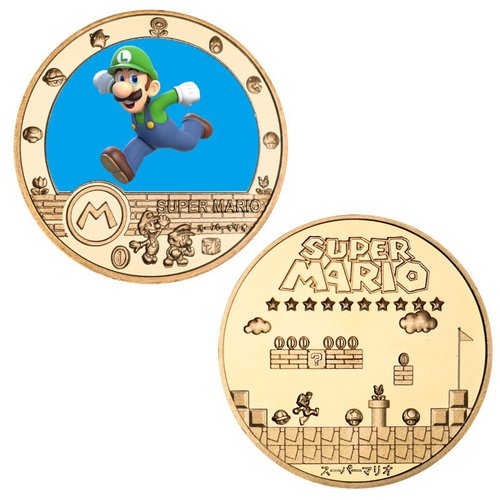 Super Mario commemorative coins Mario animation peripheral commemorative coins gold-plated die-cast badge gifts
