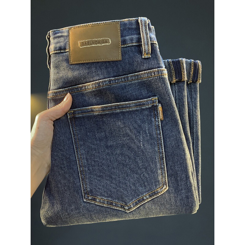 Men's Jeans with Diagonal Pockets, Trendy 2025 Autumn and Winter Thick Long Tapered Slim Fit Stretch Skinny Pants