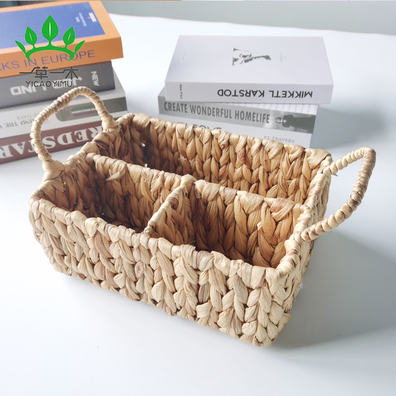 Amazon best-selling American rustic water hyacinth grass storage basket, desktop miscellaneous snack organizer, grass-woven storage basket
