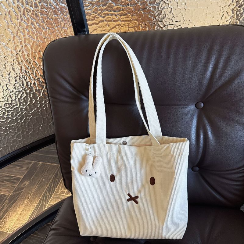Cute Miffy Rabbit Corduroy Shoulder Bag High-Looking Versatile Portable Large-Capacity Office Worker Commuting Tote Bag for Women