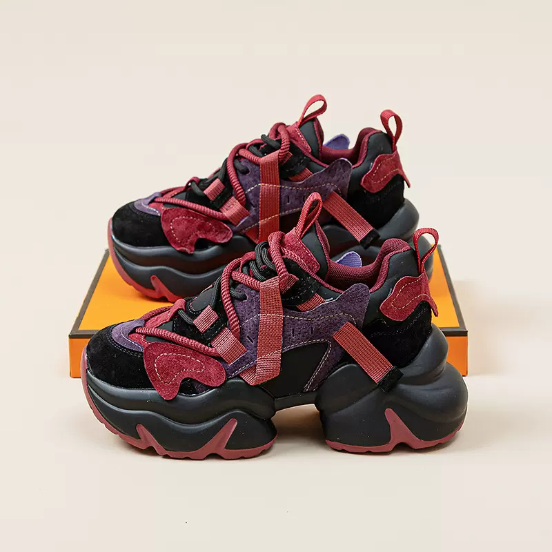 爆款现货真皮老爹鞋女2024冬季新款加绒厚底内增高休闲运动鞋子女