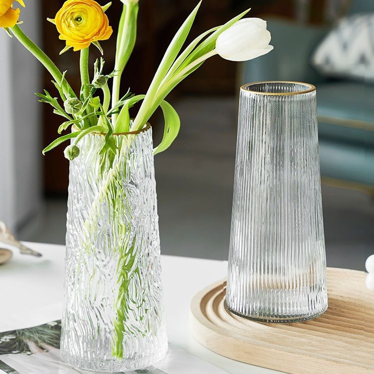 Factory gold vase transparent glass living room home decoration ornaments Nordic water-raising flower arrangement creative simple flower device