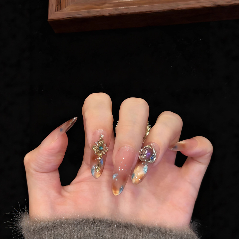 [Caramel Macchiato] Amber Gradient Melard Cat Eye Handmade Wearable Nails Autumn/Winter Nail Art Fake Nail Tips