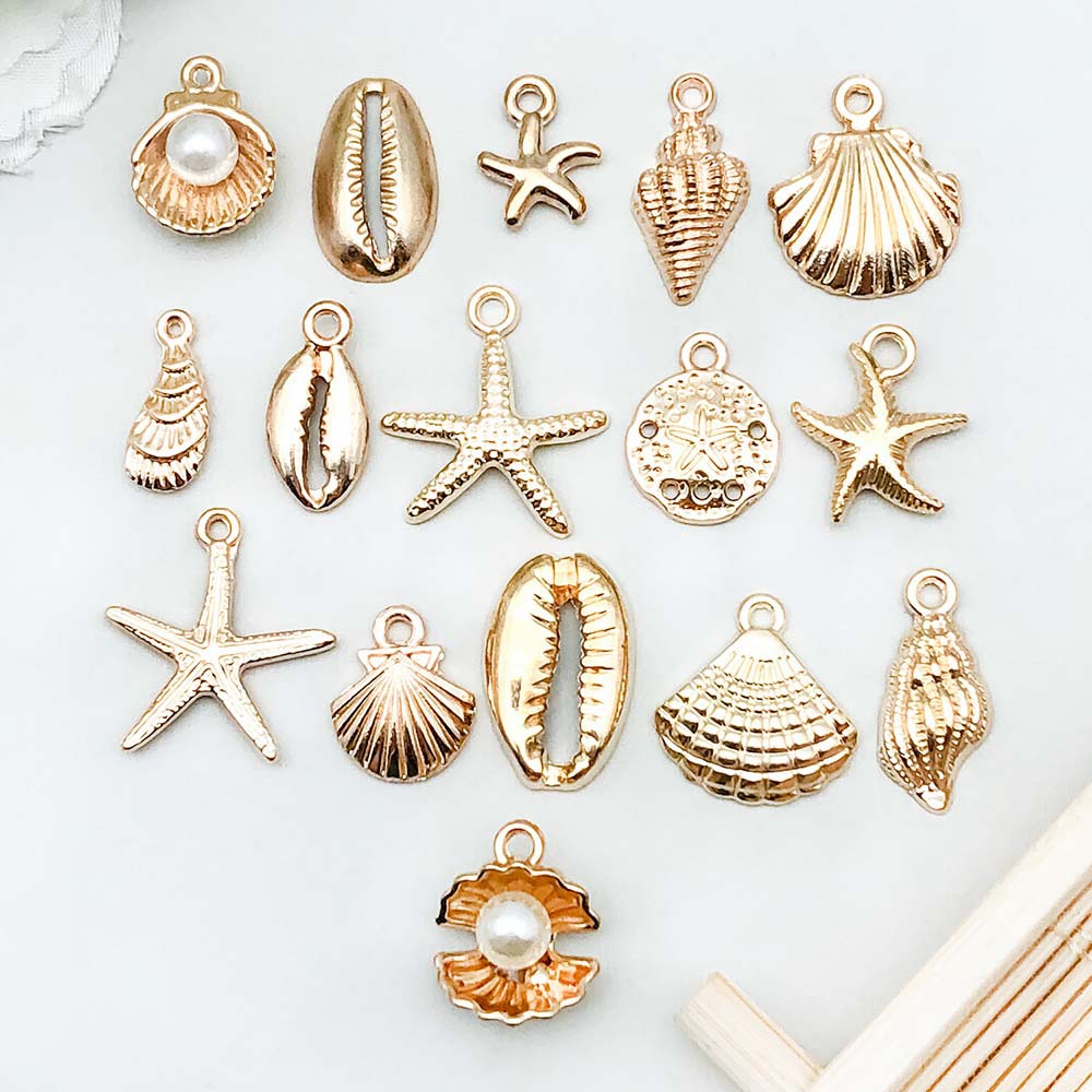 Mix 16 kc gold-made gold-made gold-made ocean series pendant diy bracelet necklace keychain starfish conch jewelry accessories