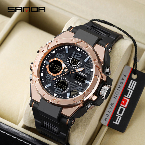 SANDA 6008 watch fashion sports multi-functional student electronic watch men's waterproof quartz watch